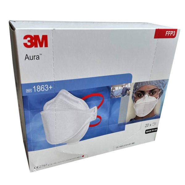 3M Aura 1863+ FFP3 Type IIR Unvalved Respirator Face Mask (Box of 20)