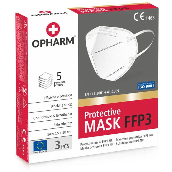 Opharm FFP3 White Disposable Face Mask with Ear Loops