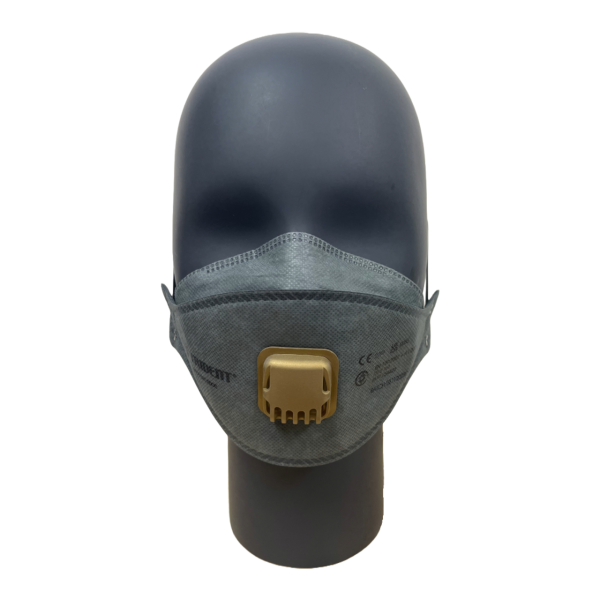 Front headshot of trident carbon valved mask