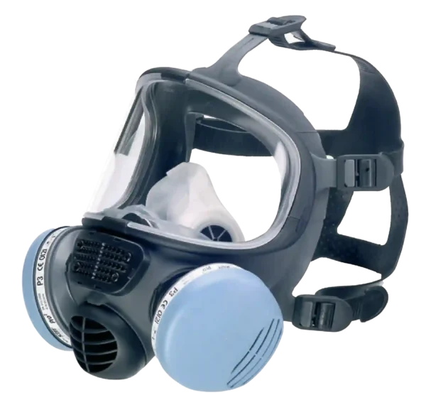A close-up of the Scott Safety Promask 2 full-face gas mask respirator. The mask is shown with its Pro2000 PF10 filter and ergonomic design for professional respiratory protection.